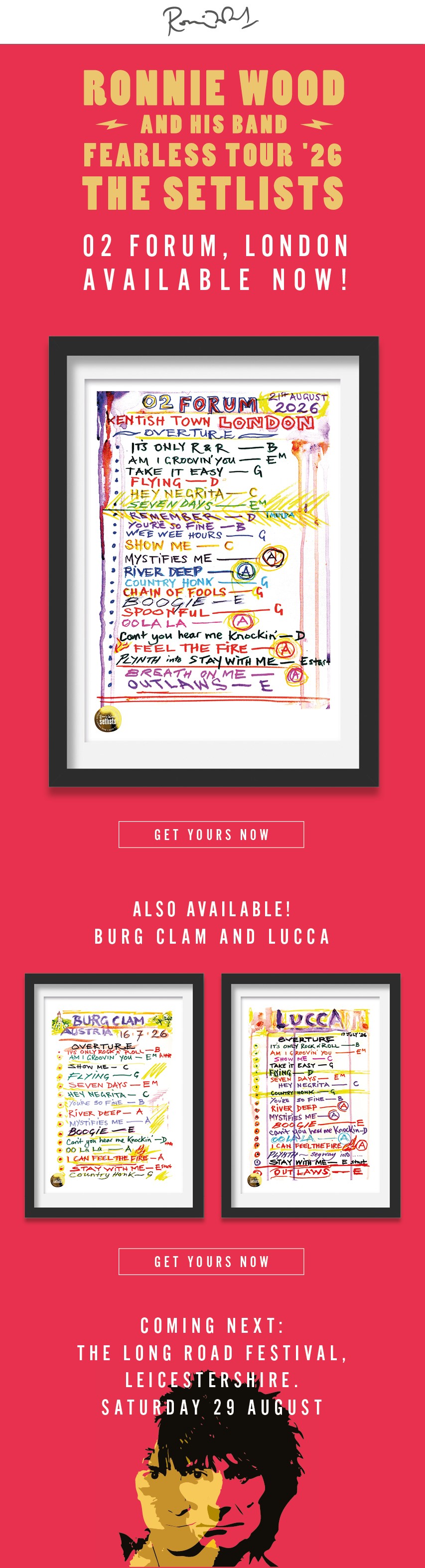Ronnie’s Forum show setlist artwork now revealed and available